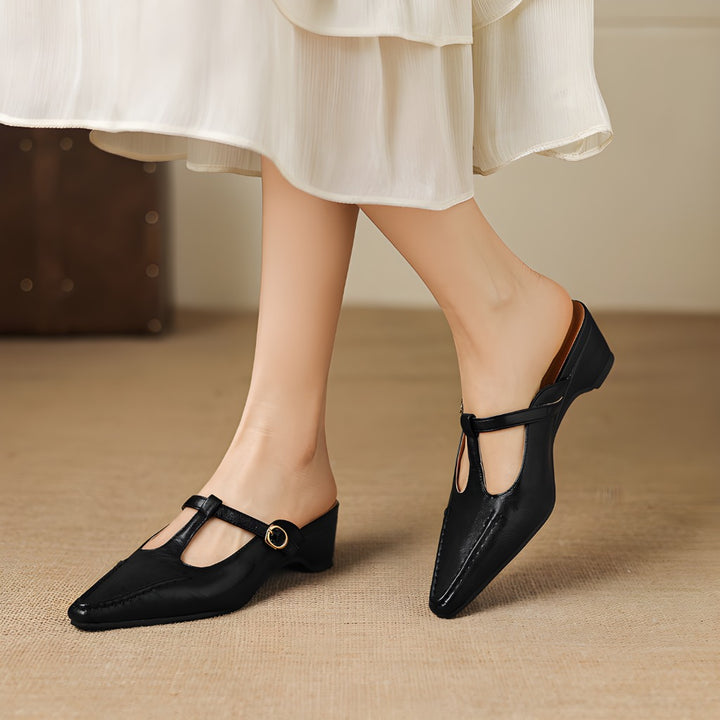 Zyra T-Strap Leather Mules