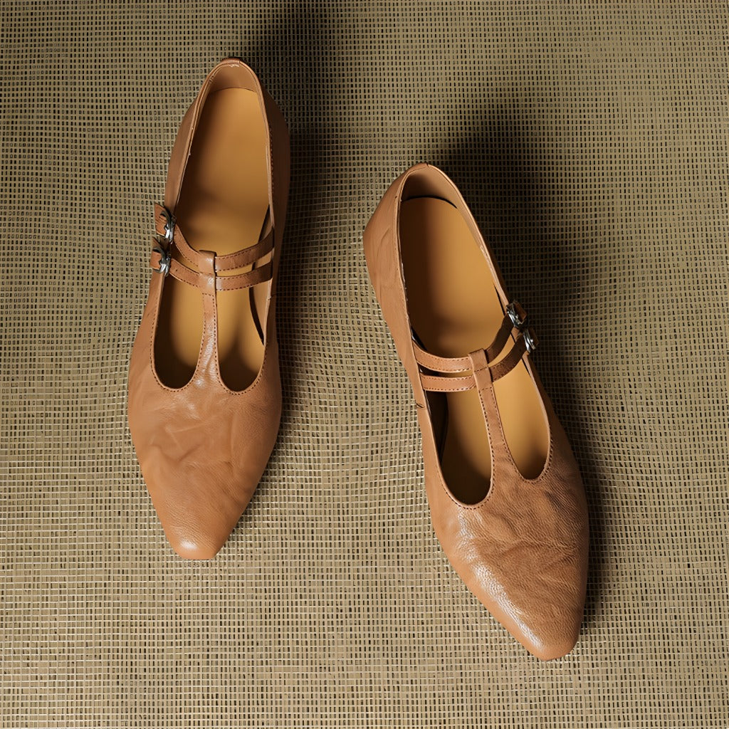 Orena Genuine Leather T-Strap Pumps