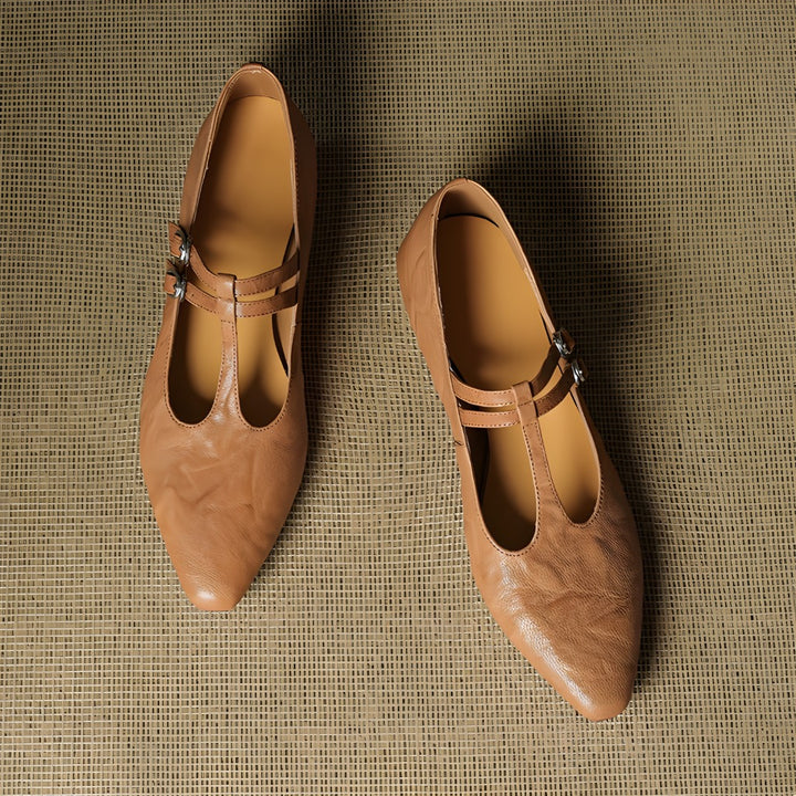 Orena Genuine Leather T-Strap Pumps