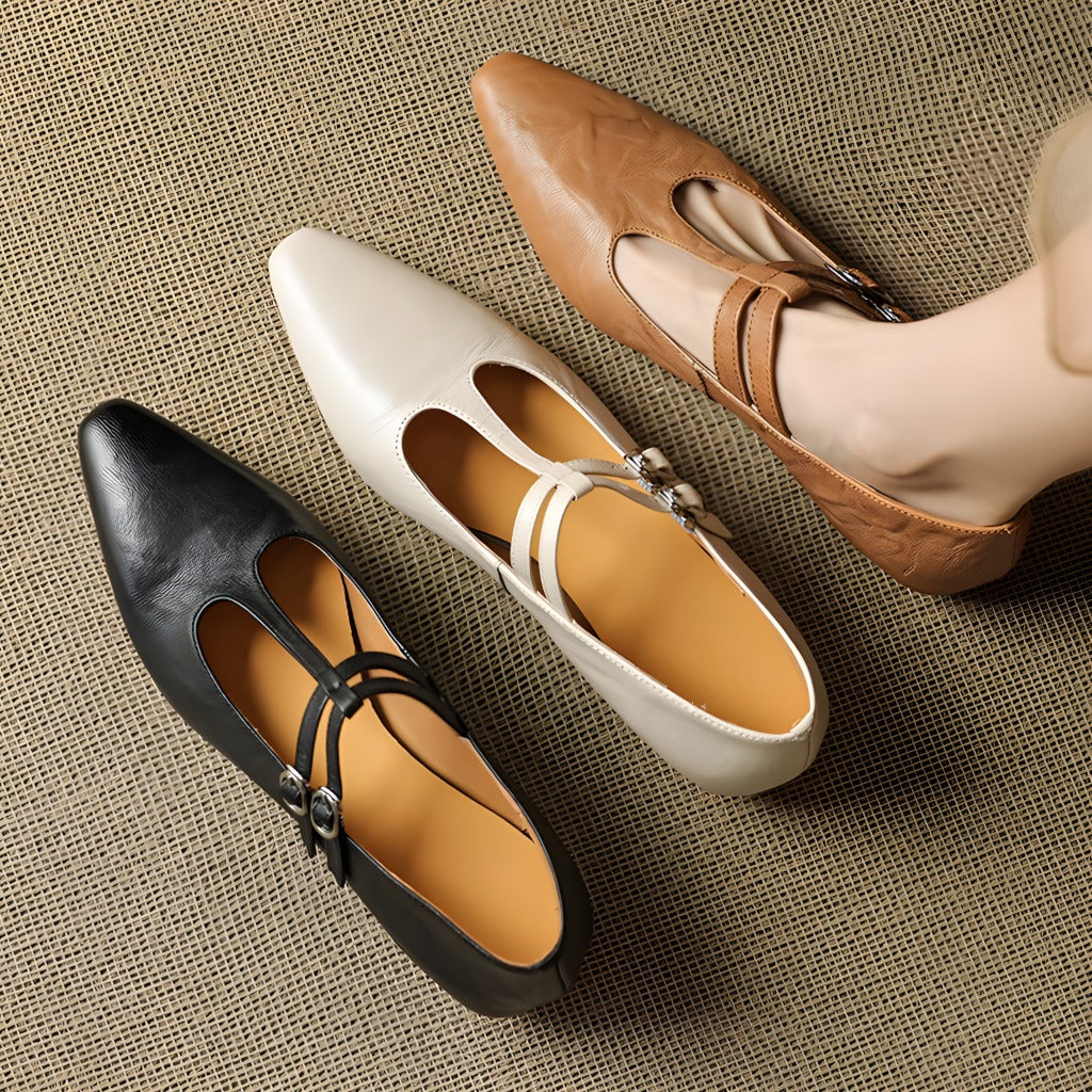 Orena Genuine Leather T-Strap Pumps