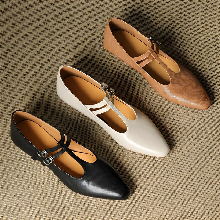 Orena Genuine Leather T-Strap Pumps