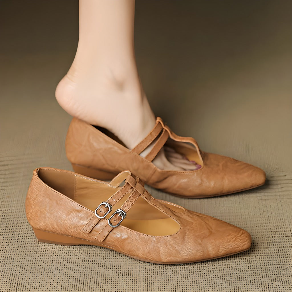 Orena Genuine Leather T-Strap Pumps