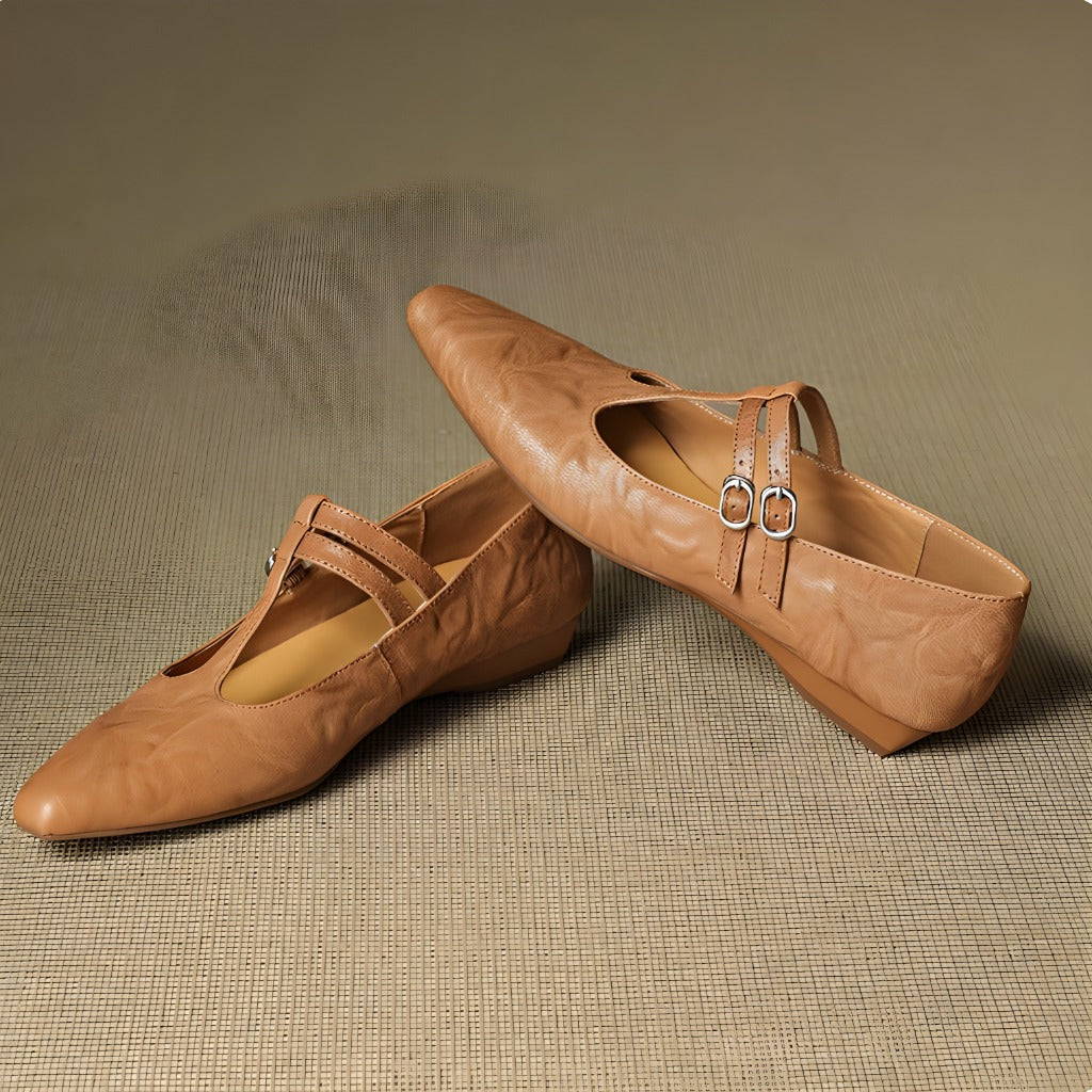 Orena Genuine Leather T-Strap Pumps