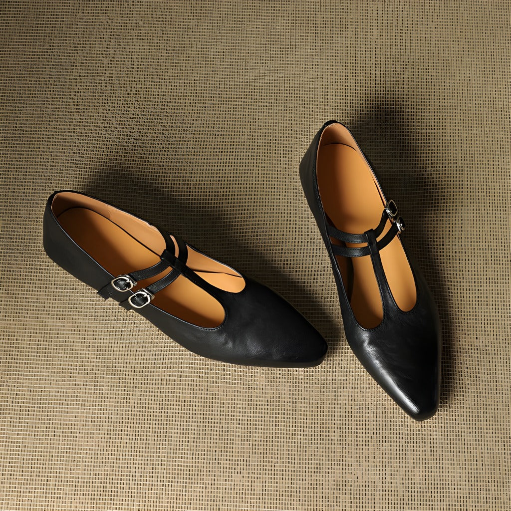 Orena Genuine Leather T-Strap Pumps