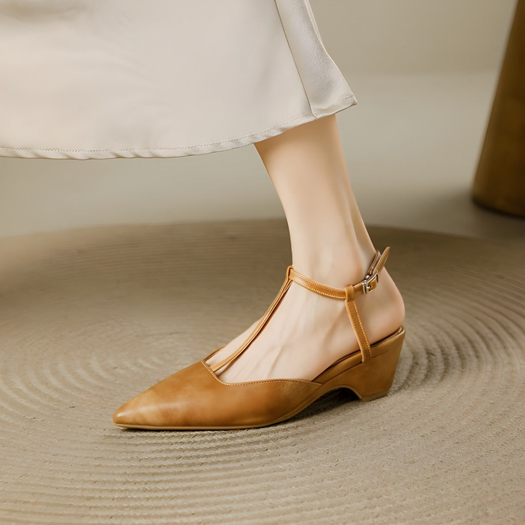 Brina Genuine Leather T-Strap Heels