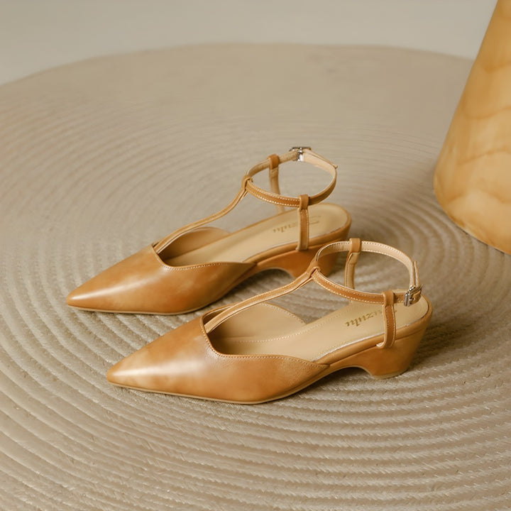 Brina Genuine Leather T-Strap Heels