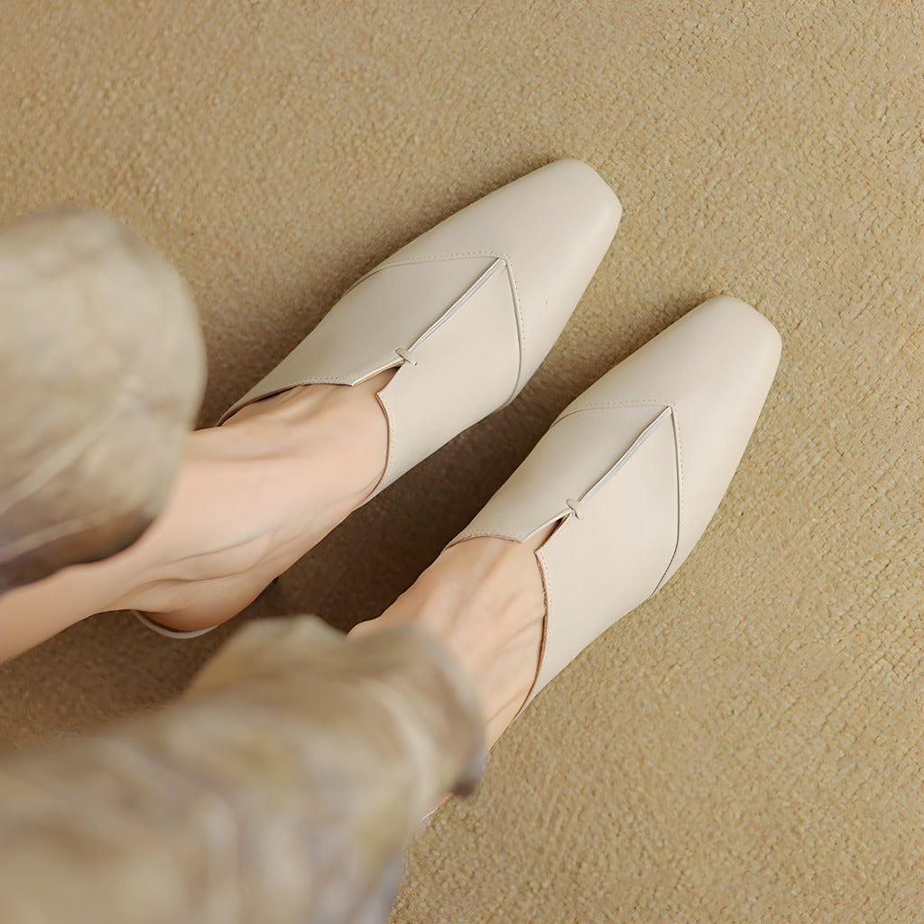Lorrie Genuine Leather Square-Toe Mule Heels