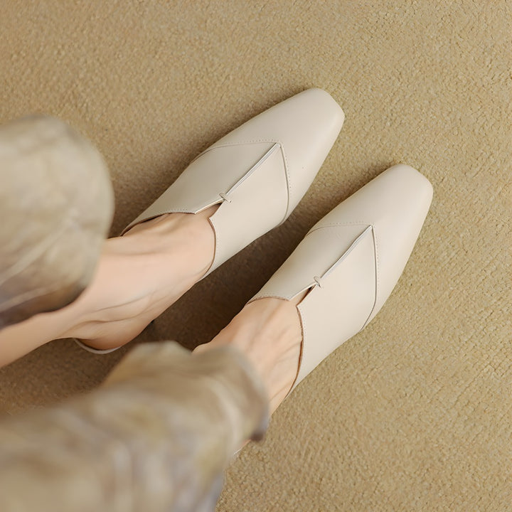Lorrie Genuine Leather Square-Toe Mule Heels