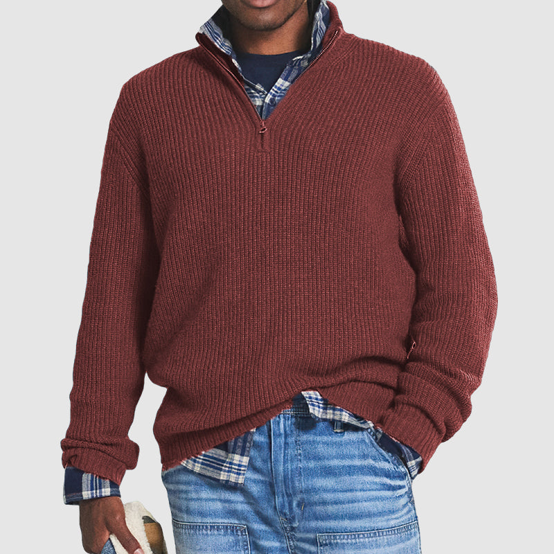 Men’s Brick Red Quarter-Zip Knit Sweater - Heston Manor