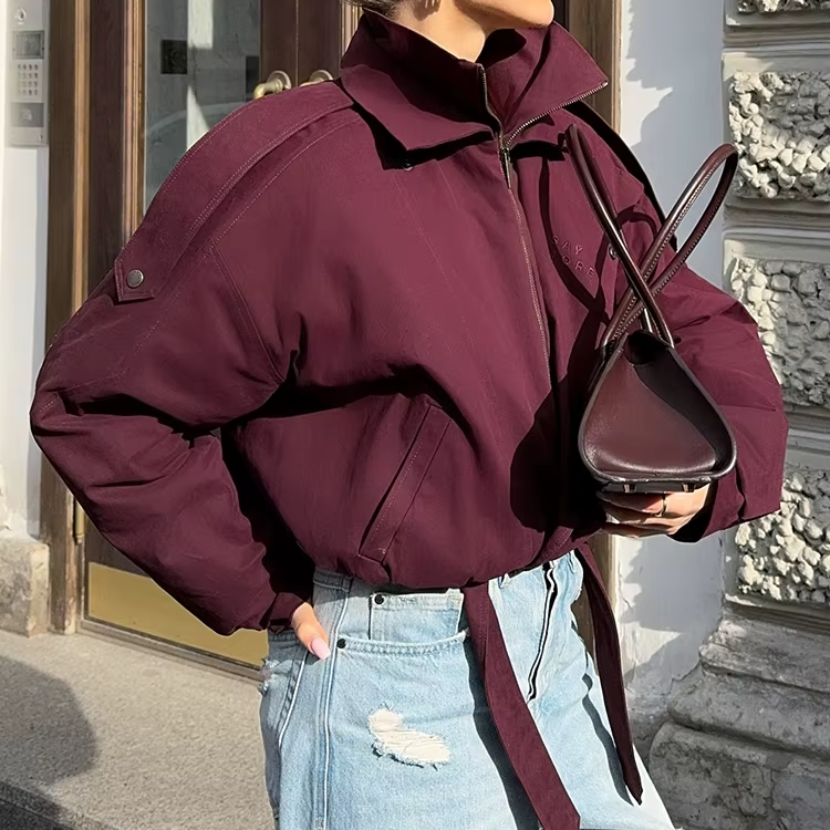 Women’s Burgundy Zipper Bomber Jacket - Heston Manor