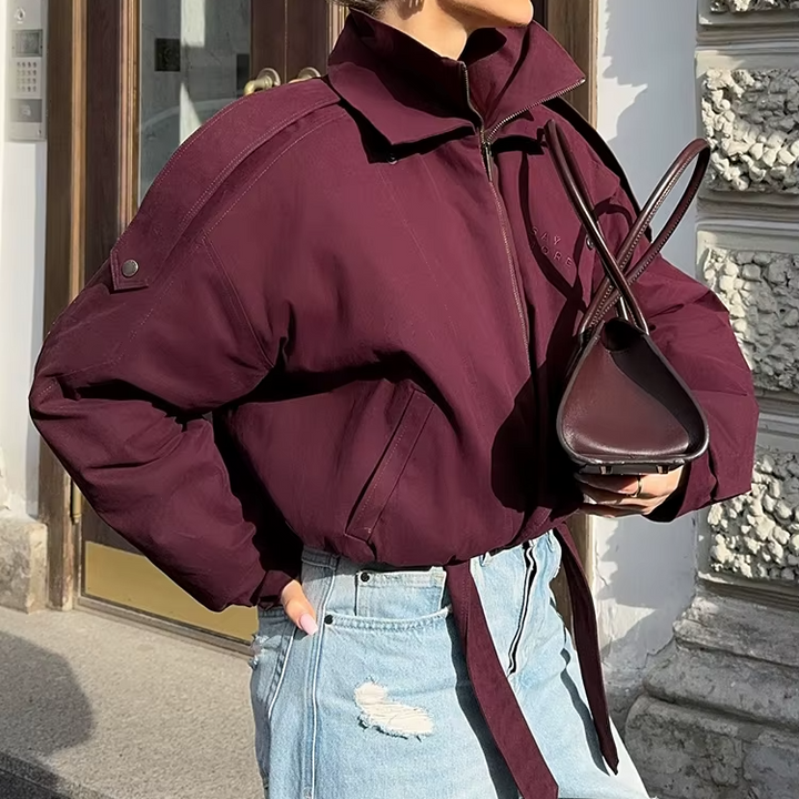 Women’s Burgundy Zipper Bomber Jacket - Heston Manor