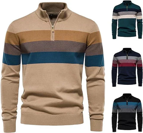 Men’s Striped Quarter Zip Sweater - Heston Manor