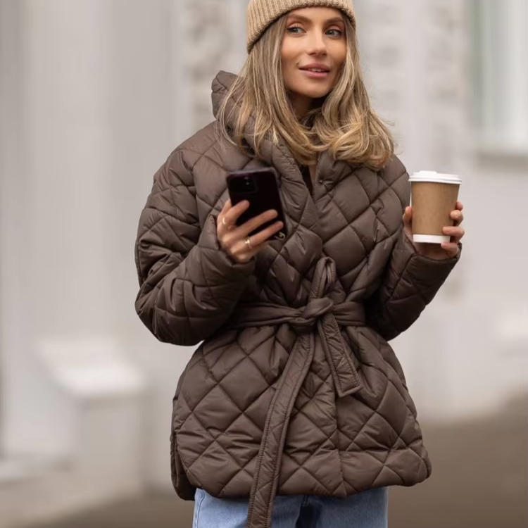 Women's Quilted Belted Puffer Jacket - Heston Manor