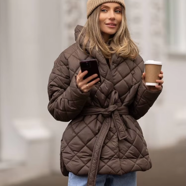 Women's Quilted Belted Puffer Jacket - Heston Manor
