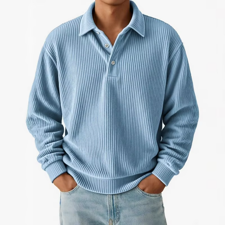 Men’s Ribbed Long Sleeve Polo Shirt - Heston Manor