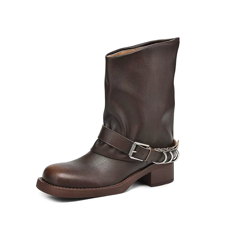 Women’s Slouch Leather Moto Boots - Heston Manor