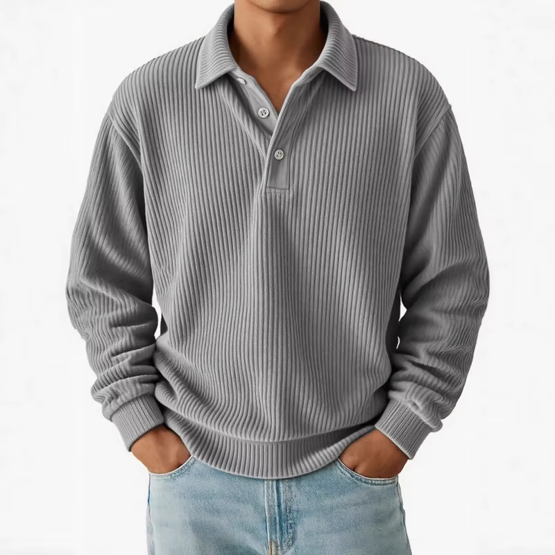 Men’s Ribbed Long Sleeve Polo Shirt - Heston Manor