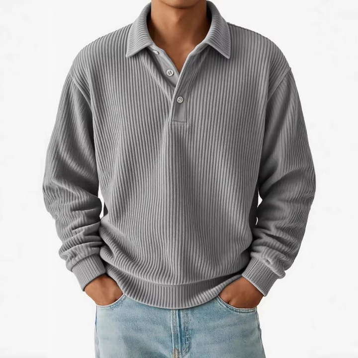 Men’s Ribbed Long Sleeve Polo Shirt - Heston Manor