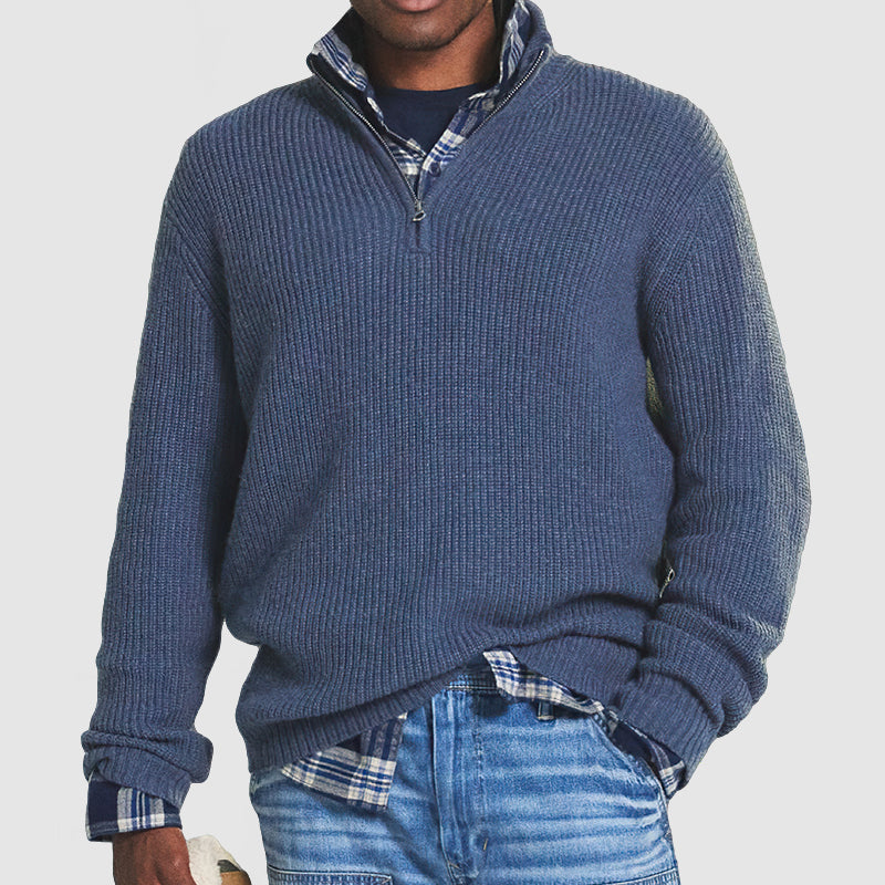 Men’s Brick Red Quarter-Zip Knit Sweater - Heston Manor