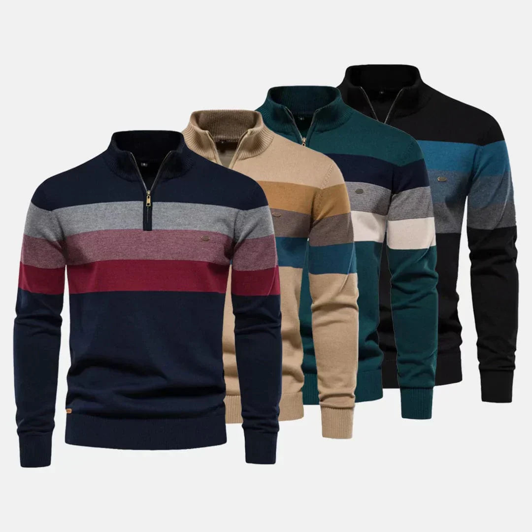 Men’s Striped Quarter Zip Sweater - Heston Manor