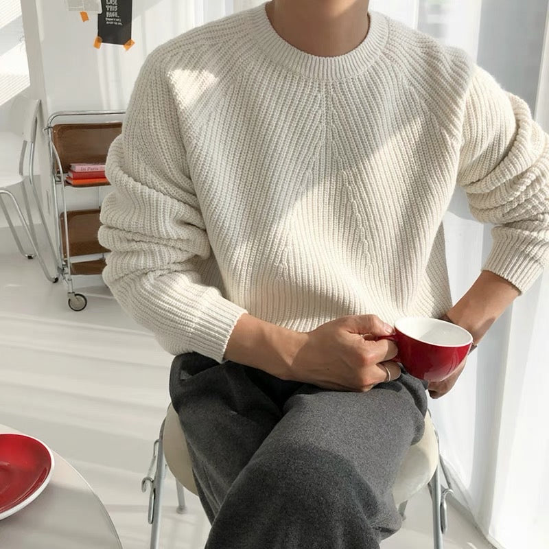 Men’s Ribbed Knit Crew Sweater - Heston Manor