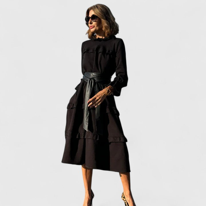 Women's Midnight Ruffled Tiered Long Sleeve Maxi Dress - Heston Manor