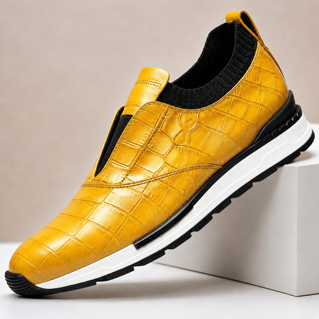 Zorel Cowhide Leather Croc Embossed Shoes