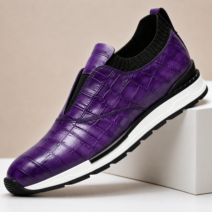 Zorel Cowhide Leather Croc Embossed Shoes