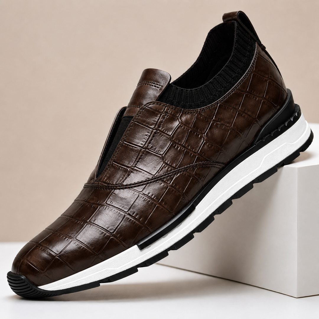 Zorel Cowhide Leather Croc Embossed Shoes