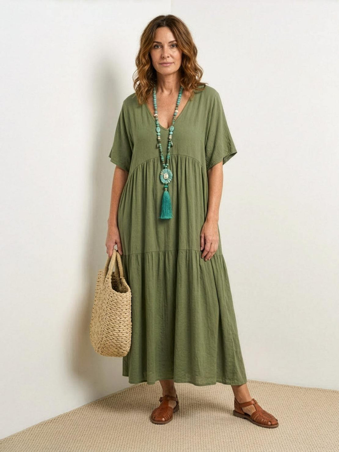 V-Neck Maxi Dress Womens - Tiered Bohemian Summer SiennaX - Heston Manor