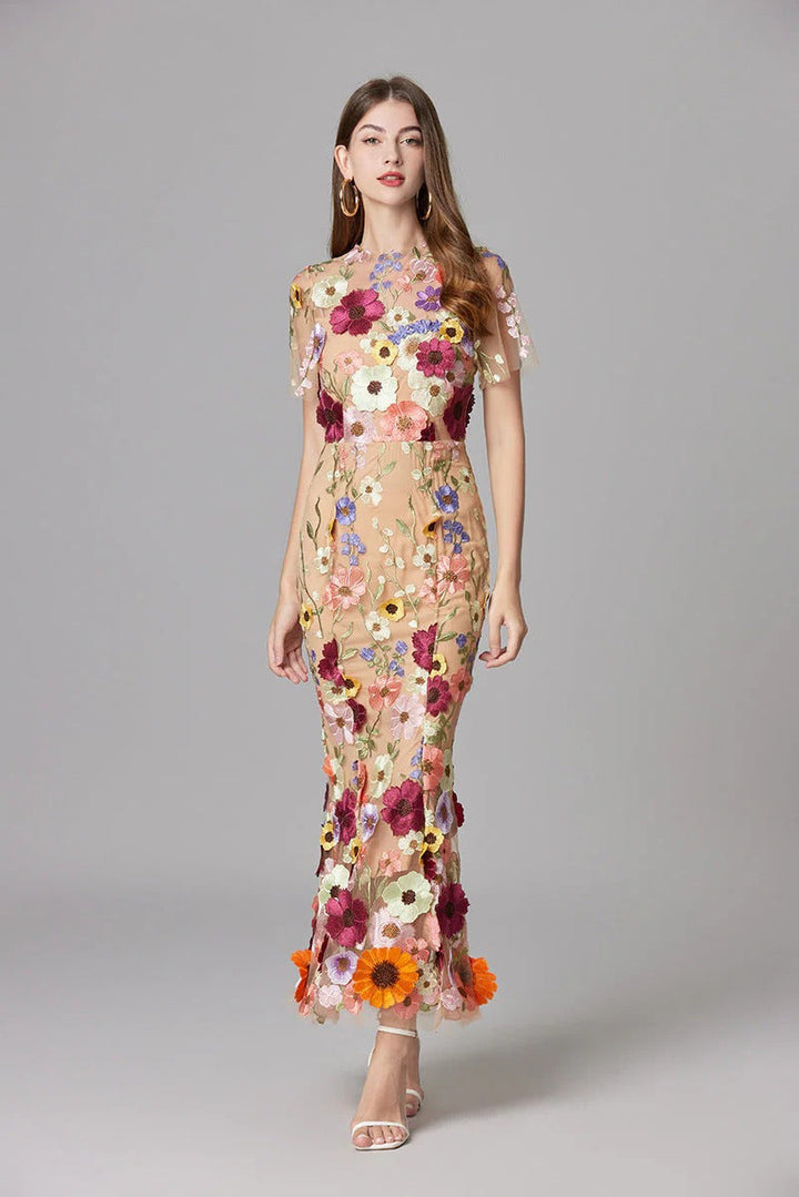 Floral Appliqué Maxi Dress Womens - 3D Sculptural Detail - Aurelia - Heston Manor