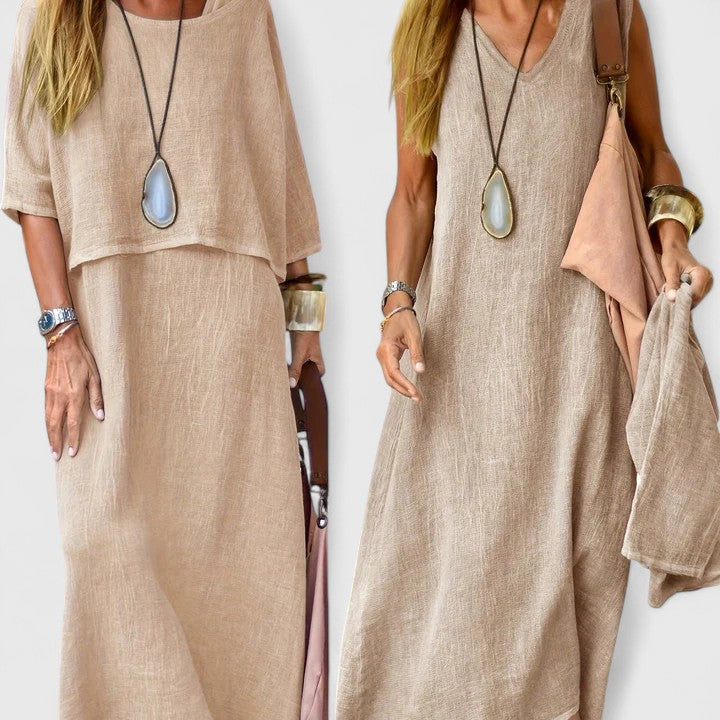 Linen Two-Piece Set Dress Womens - Breezy Versatile Outfit Lea - Heston Manor
