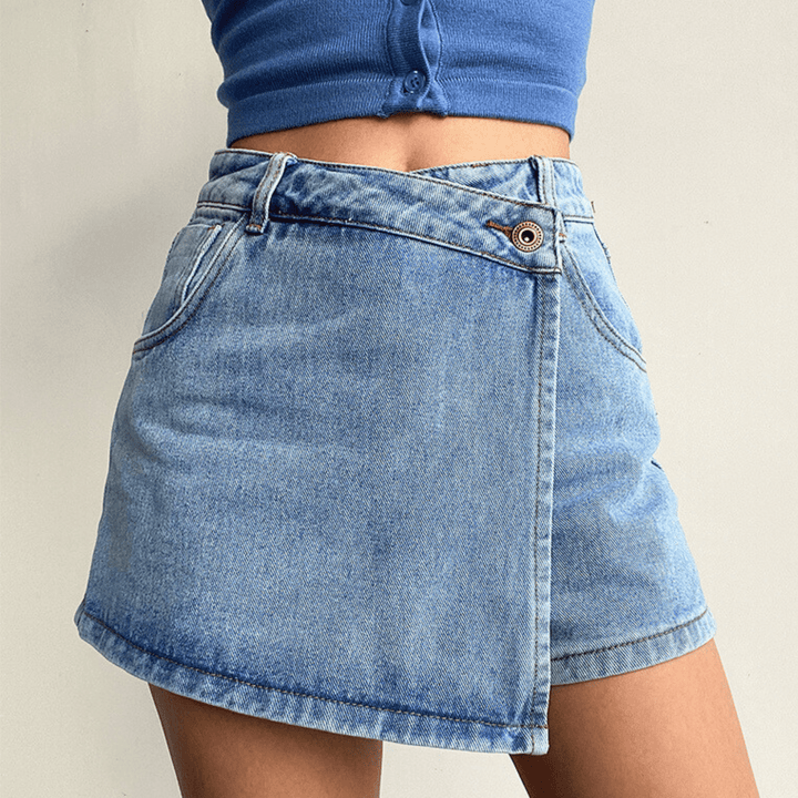 Aquiline High-Waist Denim Skirt Shorts - A-Line Silhouette - Heston Manor