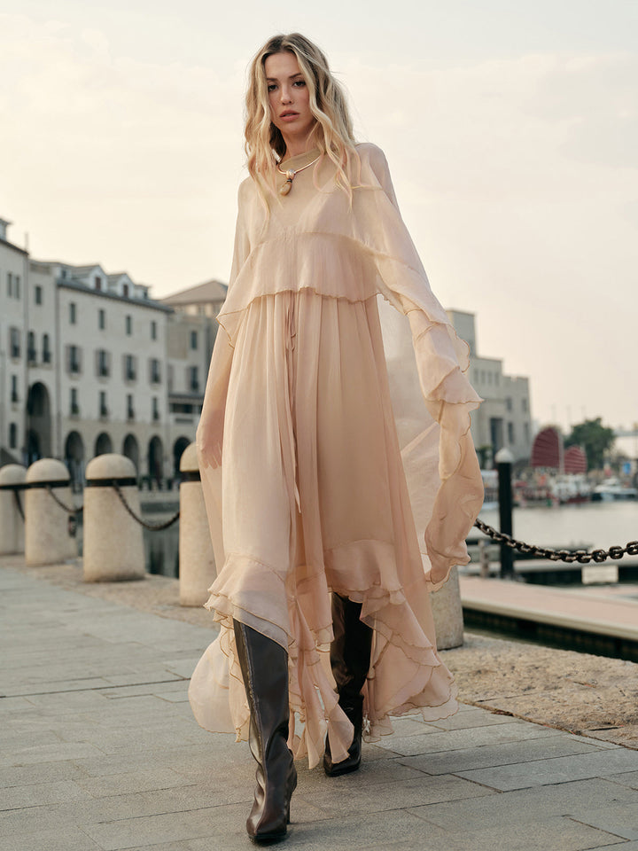 Chiffon Maxi Dress Womens - Elegant Cape Sleeves Seraphina - Heston Manor