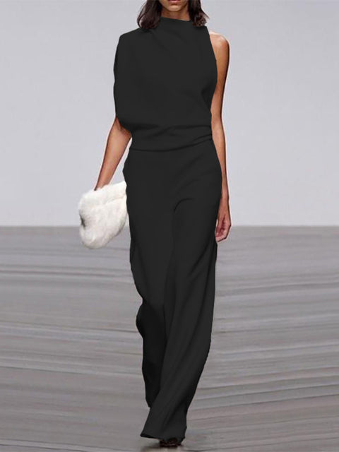 One-Shoulder Jumpsuit Womens - Elegant Wide-Leg Formal Attire Maveno - Heston Manor