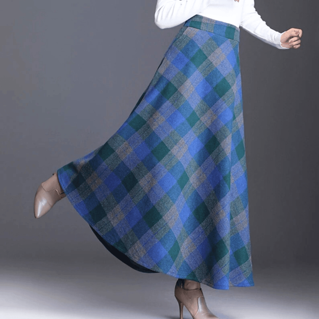Valeria Plaid Wool-Blend High-Waist Maxi Skirt - Heston Manor