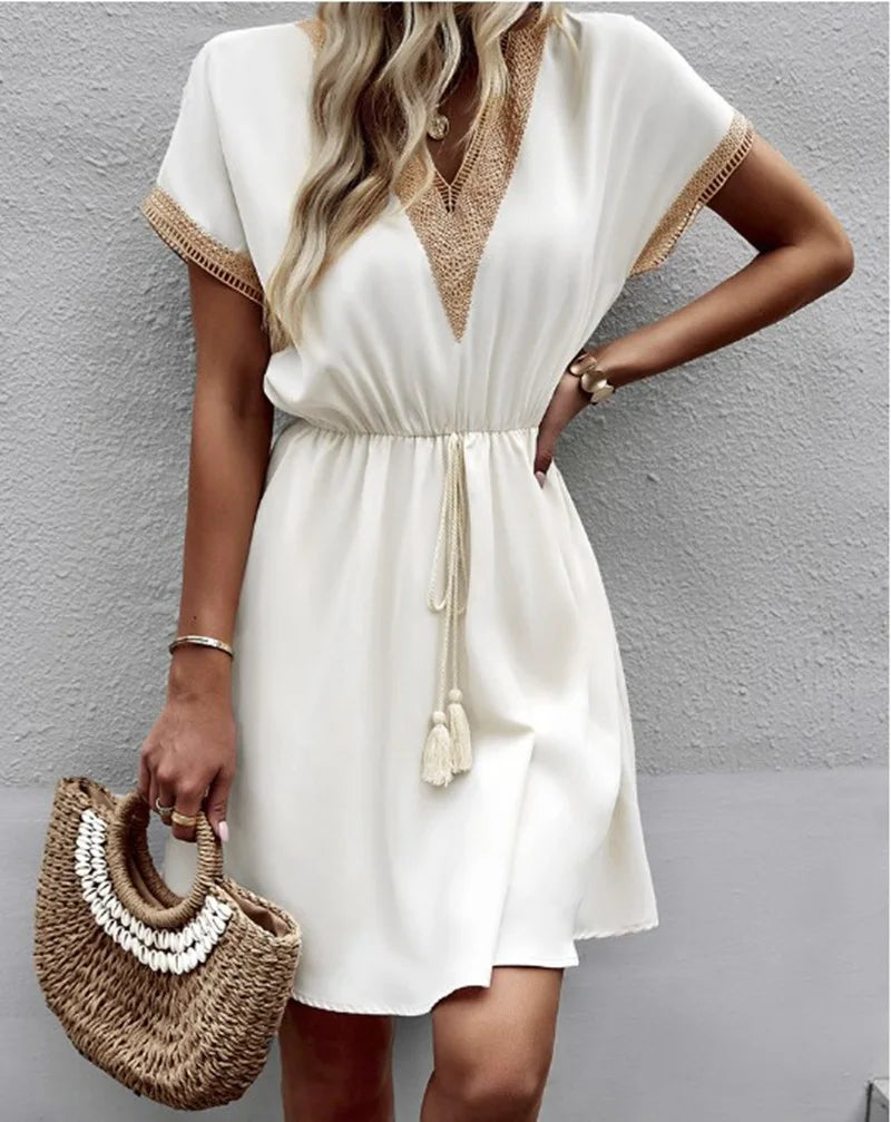 Boho V-Neck Dress Womens - Flowy Draped Casual Style Zindara - Heston Manor