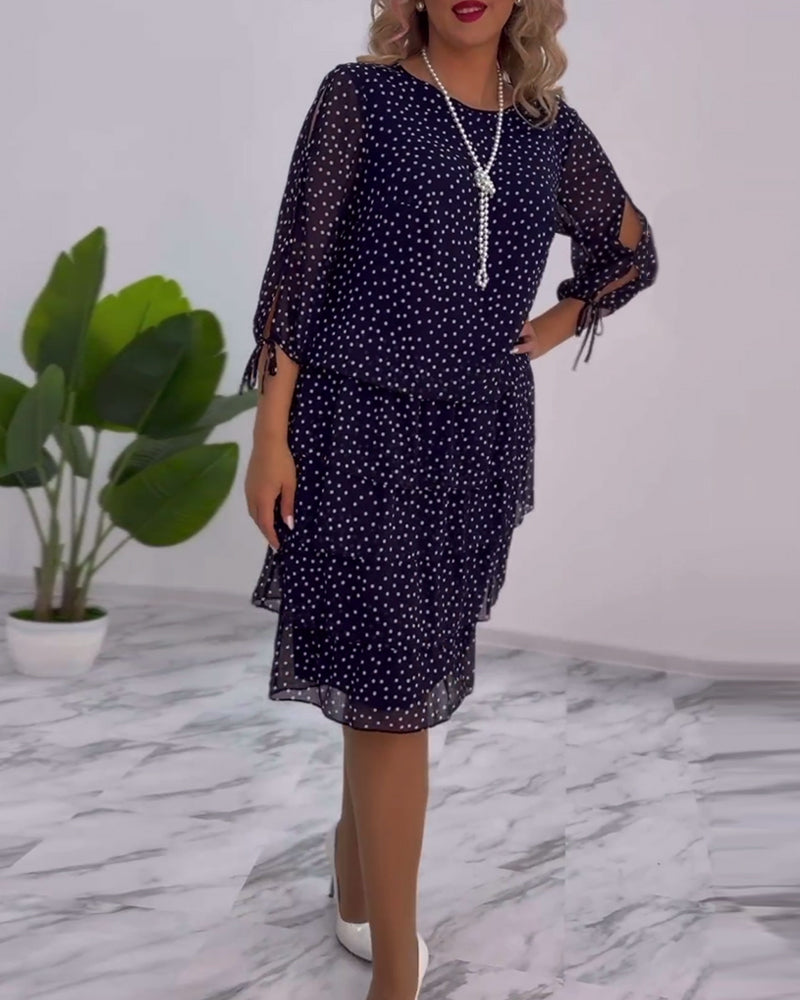 Polka Dot Midi Dress Womens - Tiered Chiffon 3/4 Sleeve Elegance Dotsera - Heston Manor