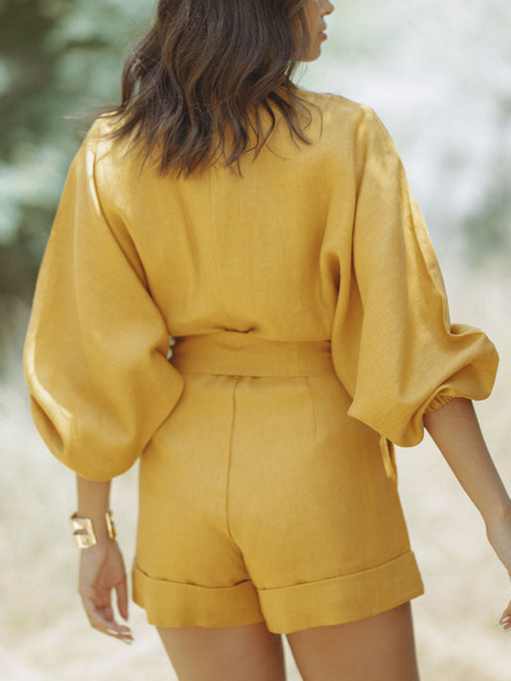 Rompers Womens - Linen Casual Belted Jumpsuit Charmesoul - Heston Manor