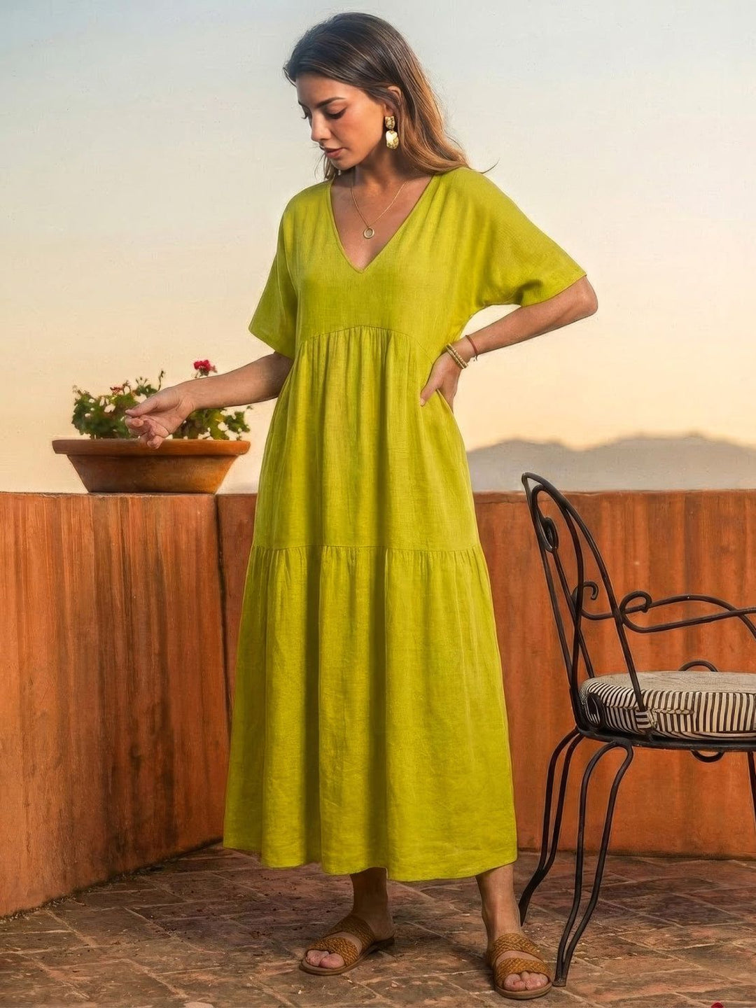 V-Neck Maxi Dress Womens - Tiered Bohemian Summer SiennaX - Heston Manor
