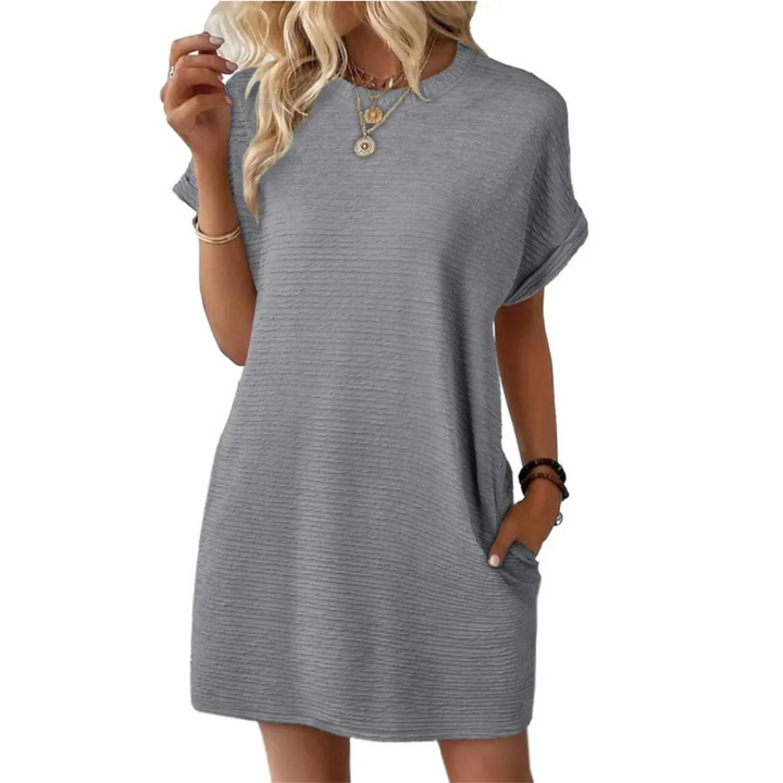 T-Shirt Mini Dress Womens - Ribbed Texture Casual Essential Vivira - Heston Manor