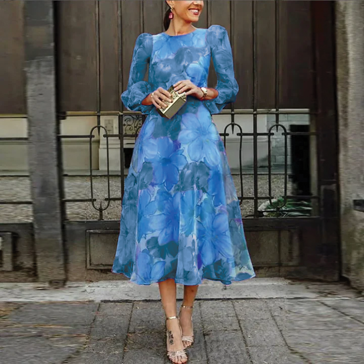 Floral Chiffon Midi Dress Womens - Wedding Guest A-Line Rosalie - Heston Manor