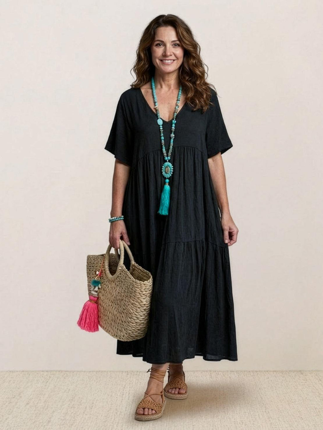V-Neck Maxi Dress Womens - Tiered Bohemian Summer SiennaX - Heston Manor