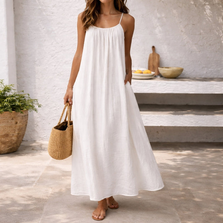Maxi Sundress Womens - Linen Spaghetti Strap Summer Dress Levara - Heston Manor