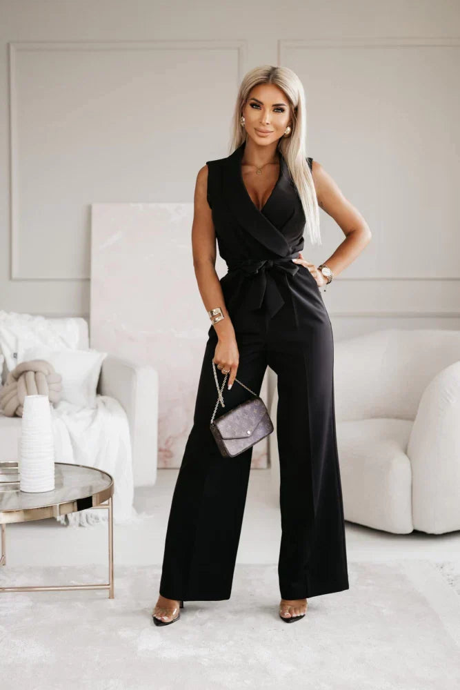Wrap Jumpsuit Womens - Sleeveless Wide-Leg Belted One-Piece Eloria - Heston Manor