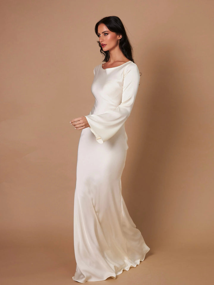 Satin Maxi Dress Womens - Formal Long Sleeve Gown Seraphina - Heston Manor