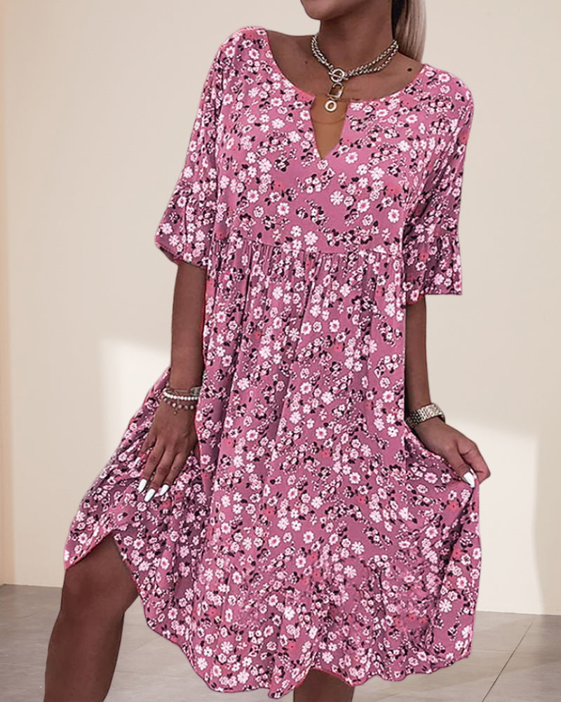 Floral Midi Dress Womens - V-Neck Smocked Waist Dress Eloria - Heston Manor