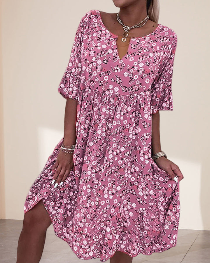 Floral Midi Dress Womens - V-Neck Smocked Waist Dress Eloria - Heston Manor
