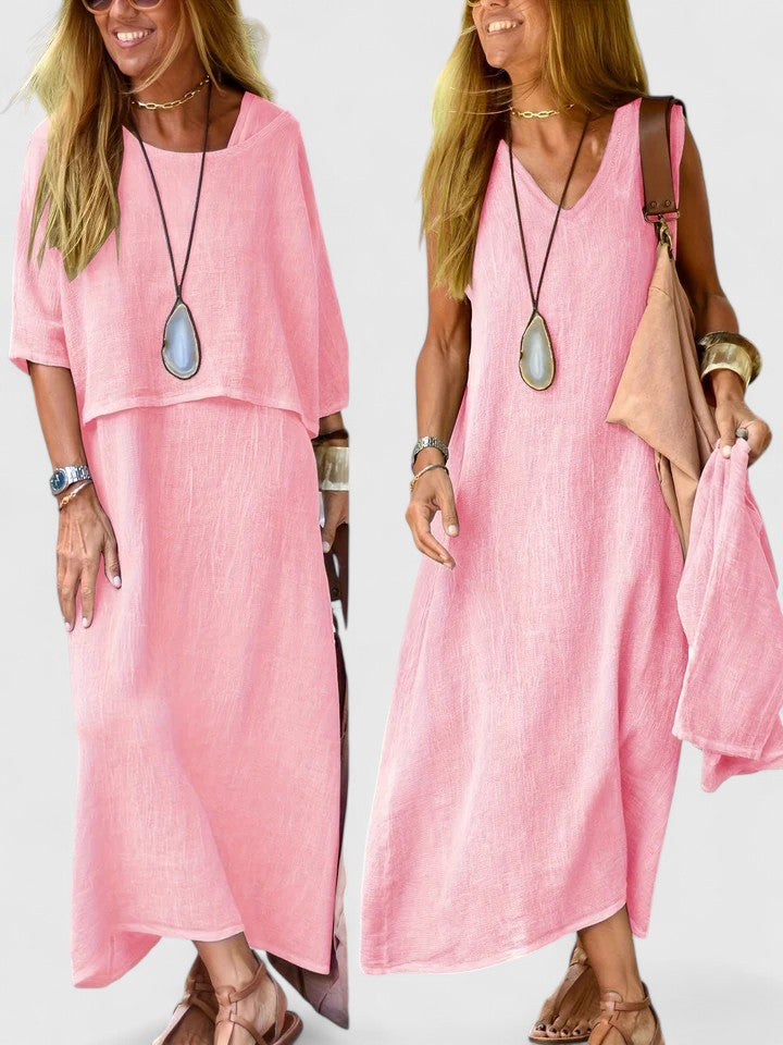 Linen Two-Piece Set Dress Womens - Breezy Versatile Outfit Lea - Heston Manor