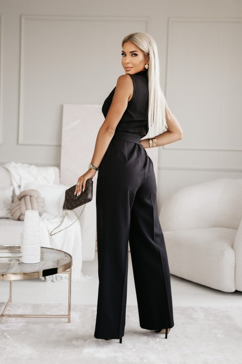 Wrap Jumpsuit Womens - Sleeveless Wide-Leg Belted One-Piece Eloria - Heston Manor